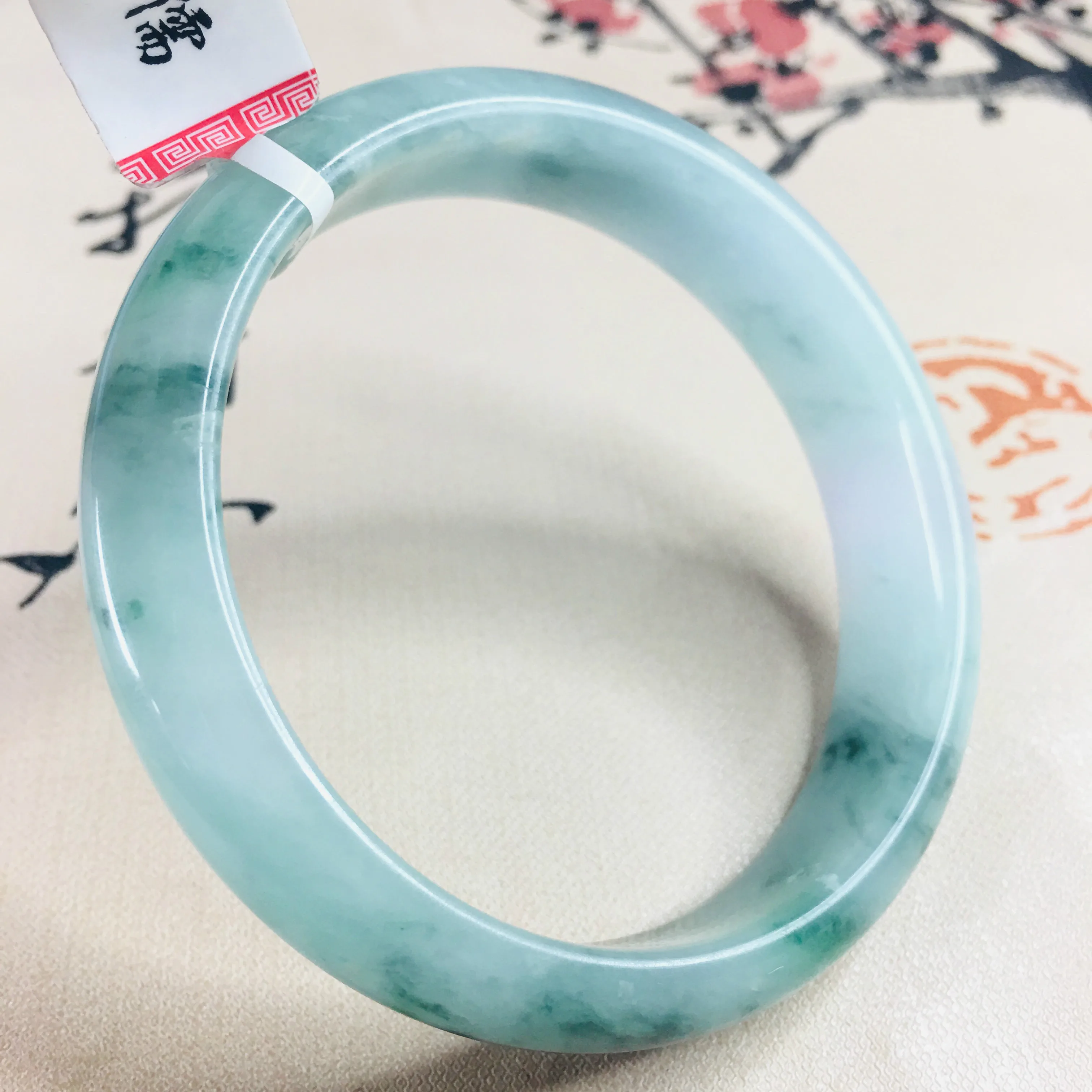 

Zhe Ru Jewelry Natural Jadeite Bracelet Natural Light Blue Bicolor 54-62mm Female Princess Bracelet Gift Send Certificate