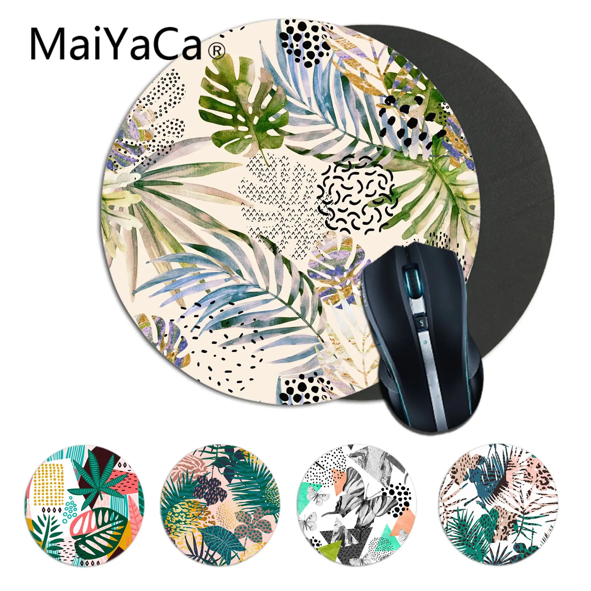 Maiyaca тропические листья мраморный узор офисные мыши геймер мягкий круглый коврик для мыши игровой планшет, коврик для мышки игровой коврик для мыши 22x22 см