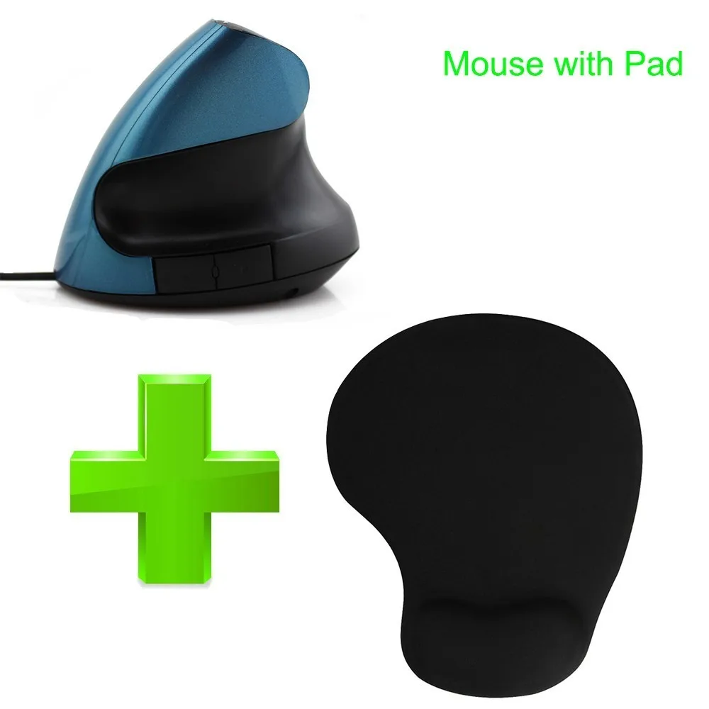 Blue with Pad Вертикальная мышь, эргономичная компьютерная мышь, Портативная оптическая проводная мышь с подставкой для запястья, Коврик Для Мыши для ПК, ноутбука, Macbook Air - Цвет: Blue with Pad
