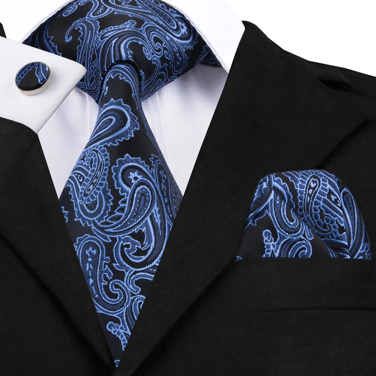 Hi-Tie Luxury Men's Tie Set Gold Navy Purple Paisley 100% Silk Necktie 8.5cm Ties For Men Handkerchief Cufflinks Wedding | Аксессуары