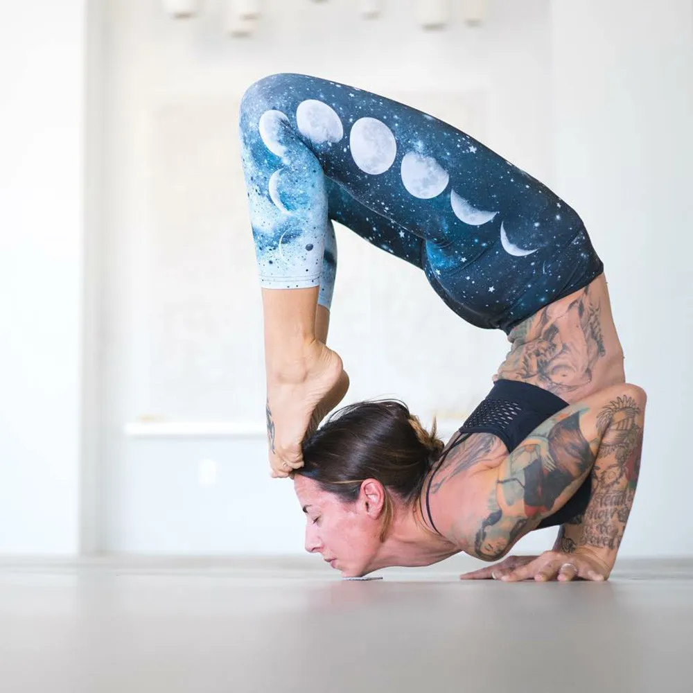 Женские штаны для йоги 2019 леггинсов с принтом Планета спортивные бега спорта