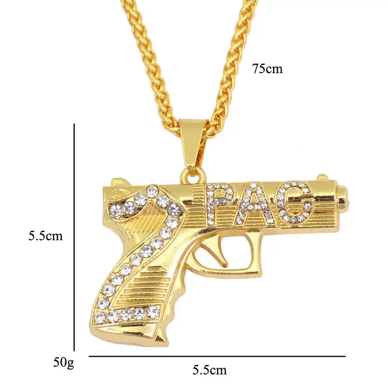 Bling bling AK-47 вращающийся пистолет-Пистолет Хип-хоп золото серебро кристалл кулон ожерелье, Льдом Из кубинской цепи ювелирные изделия