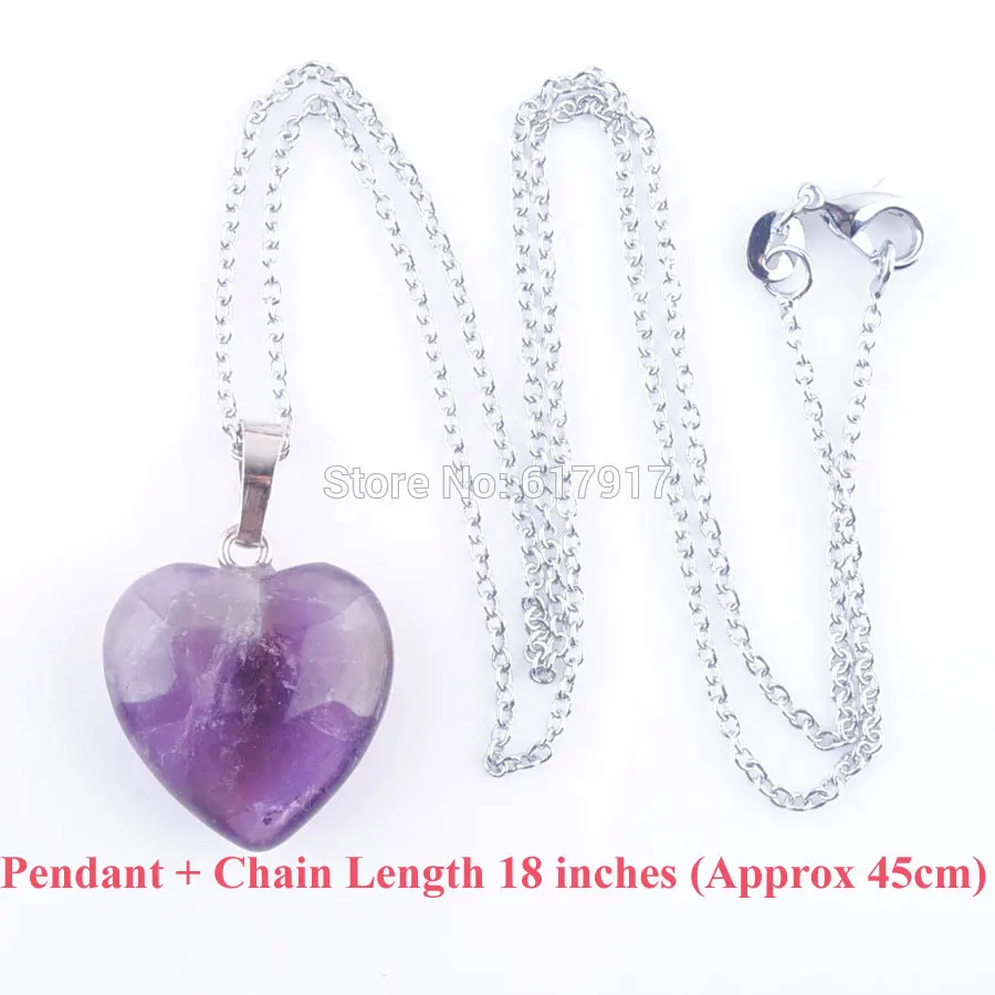 Pendant and Chain RONGZUAN натуральные аметисты драгоценный камень любителей любовь сердце бусы рейки кулон для исцеления чакр ожерелье ювелирные изделия TN3437 - Окраска металла: Pendant and Chain