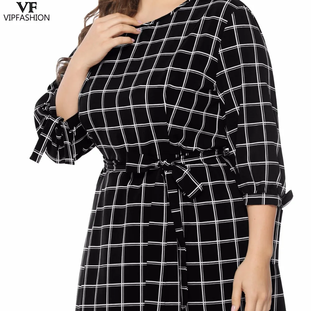 VIP FASHION 2019 Good Sale Plus Size Sexy Plaid Women's Dress Long Sleeve Knee-Length Ladies Summer Casual | Женская одежда