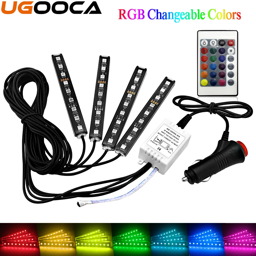 1X4Pcs автомобильный RGB светодиодный светильник 16 цветов атмосферная лампа
