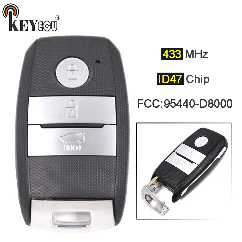 KEYECU 433 МГц ID47 чип FCC: 95440 D8000 Подлинная бесключевая запись смарт 3 кнопки