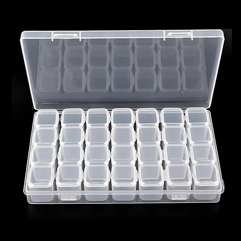 

1Pcs 28 Slots Empty Storage Box Transparent Nail Art Rhinestones Tools Jewelry Beads Display Storage Box Case Organizer Holder
