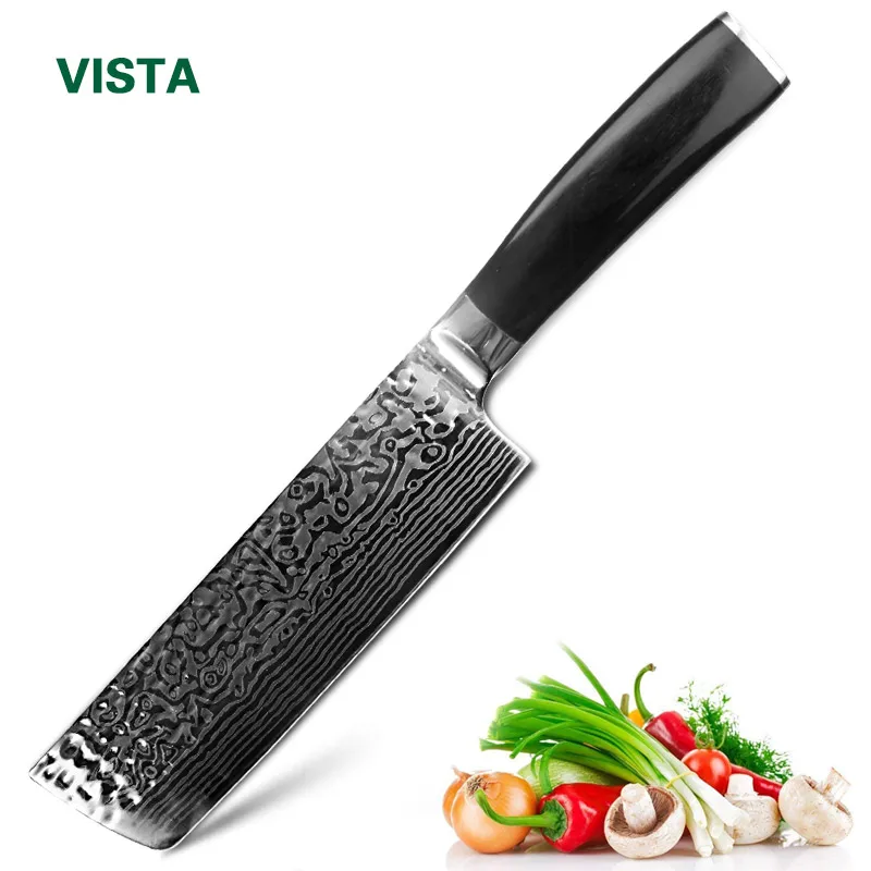 

Chef Knives Kitchen knife 7 inch Japanese 7CR17 440C High Carbon Stainless Steel Imitation Damascus Sanding Laser Santoku Knife