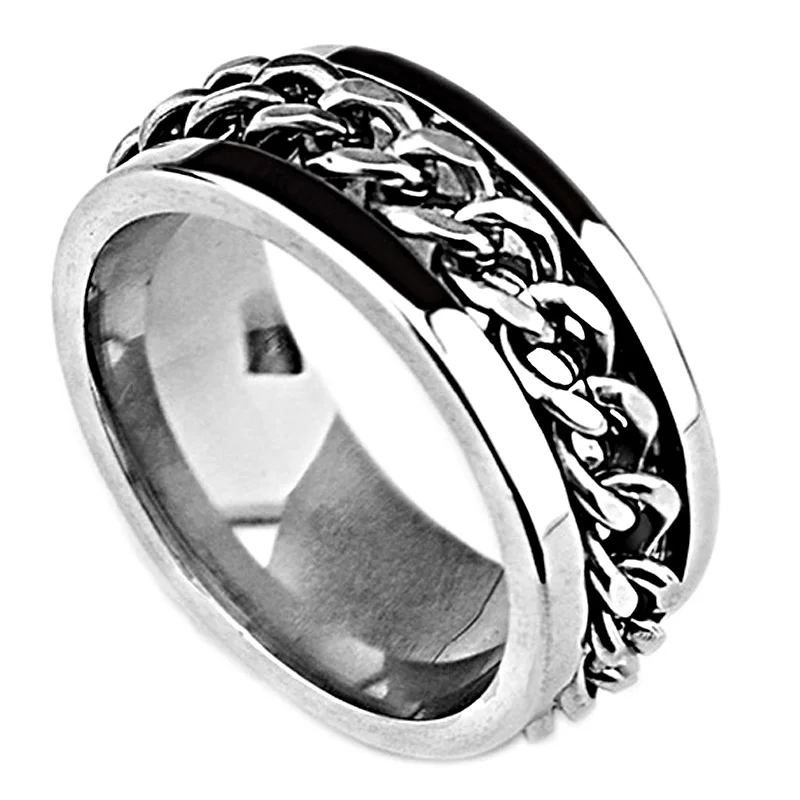 Топ 316L Нержавеющая Сталь Серебряная цепочка вертушка кольцо для мужчин модные