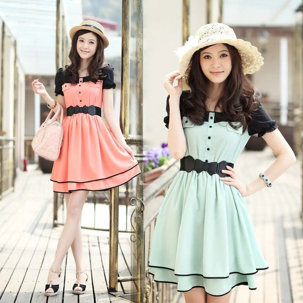 2012 fashion slim preppy style ruffle hem short-sleeve dress summer | Женская одежда