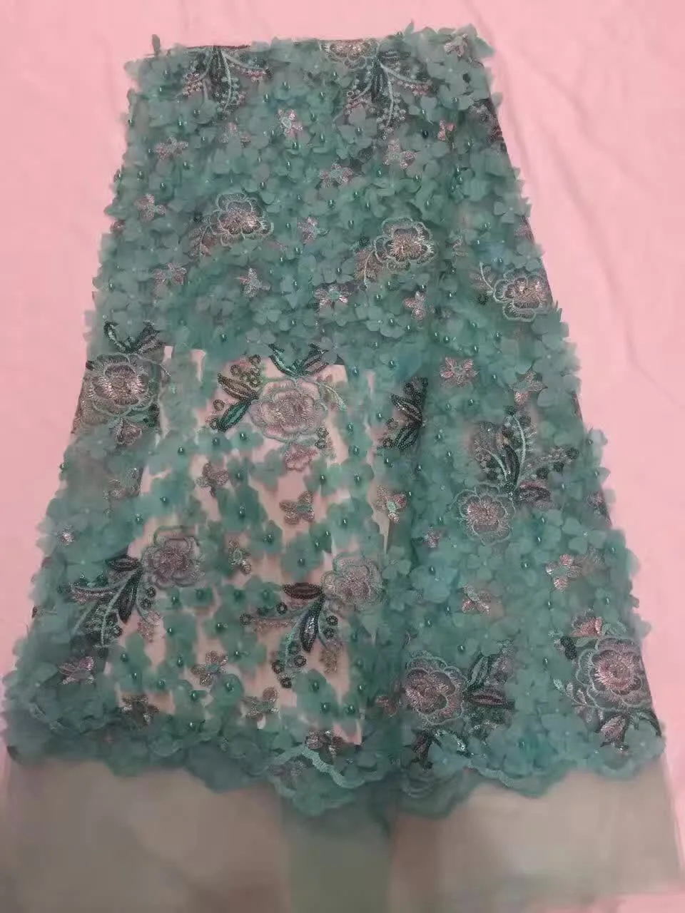 African Pearl stone High Quality Net Lace French Voile Guipure tulle mesh Fabric For dress with beads in black HY29-974 | Дом и сад