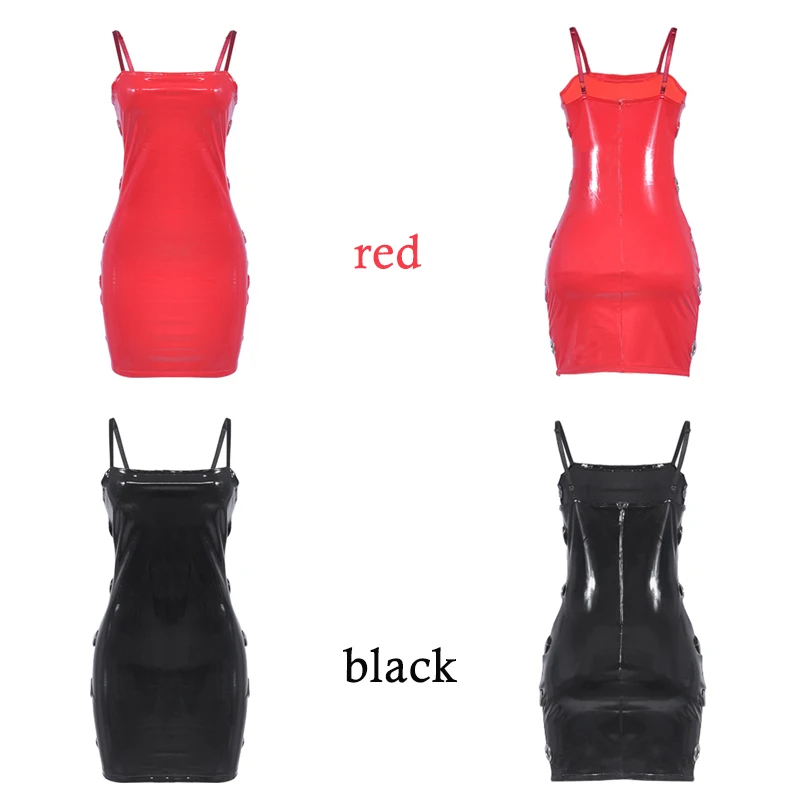 LOPNT Искусственная кожа платье пикантные женские платья bodycon спинки кольцо