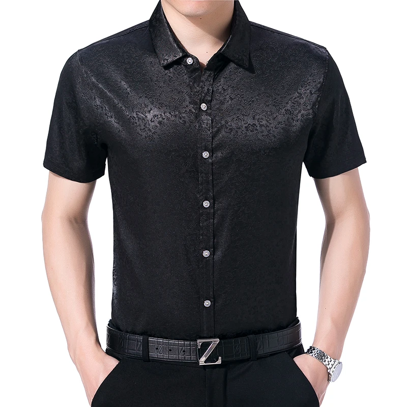 Мужская шелковая рубашка с коротким рукавом цветочным принтом|mens silk dress shirt|silk