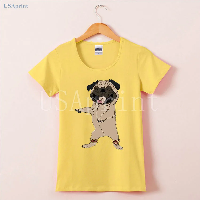 USAprint Смешные мопса футболка Для женщин футболки женские хлопок Костюмы Милая