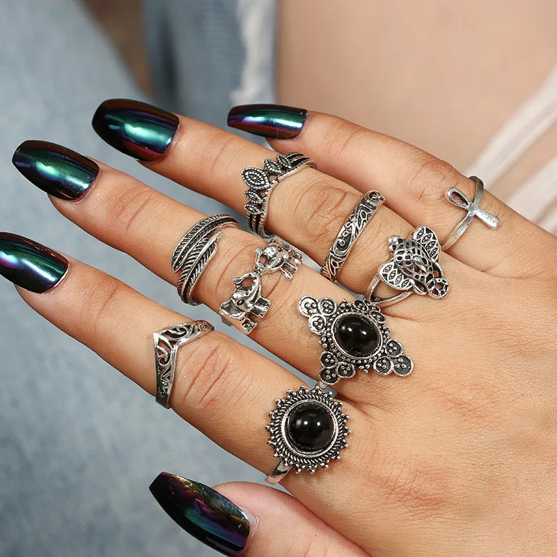 SexeMara Ретро стильное резное кольцо Бохо миди Набор Винтаж Слон Лук аниллос кольца