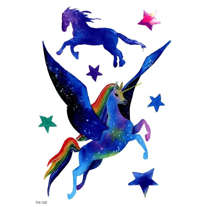 

5pcs Flying Unicorn Waterproof Temporary Tattoos Men The horse In The Sky Tatoo Sleeve Tatouage Temporaire Tattoo stickers