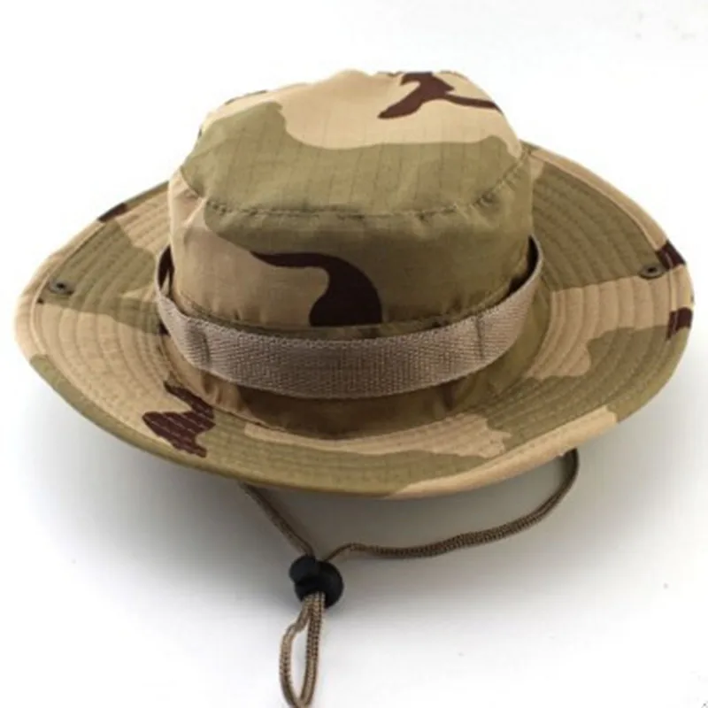 XdanqinX Summer Men's Jungle Camouflage Bucket Hats Fashion Casual Flat Top Rope Fixing Breathable Panama Brands Hat For Men
