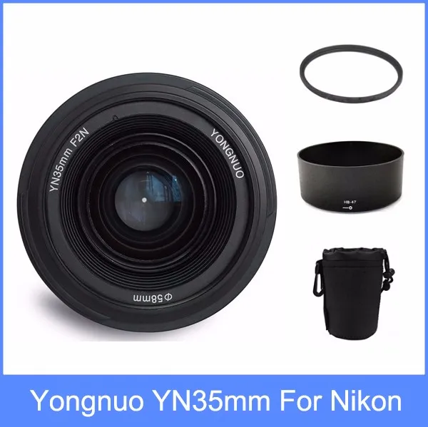 Yongnuo YN35mm F2 lens Wide-angle Large Aperture Fixed Auto Focus Lens + 58mm UV filter +lens bag Hood For Nikon | Электроника