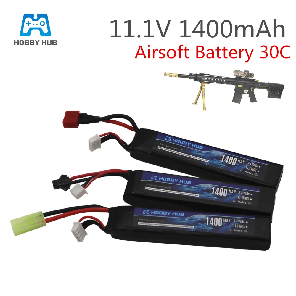 

Hobby Hub Water Gun Lipo Battery 3S 11.1V 1400mAh 30C Tamiya Connector AKKU Mini Airsoft BB Air Pistol Electric Toys RC Parts