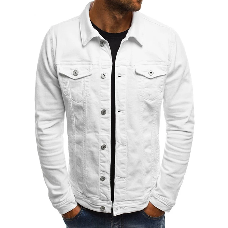 Мужская джинсовая куртка черная или белая Повседневная приталенная однотонный