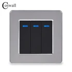 Панель из нержавеющей стали Coswall, 3 клавиши, 1 канал, переключатель света, ВКЛ.ВЫКЛ., настенный переключатель со светодиодным индикатором, 16 А, черный, золотой цвет