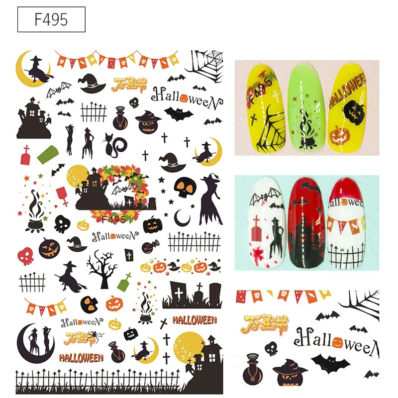 

10pcs Nail Art Sticker Water Decals Halloween Christmas Cartoon Nail Wraps Snowflake Nail Decoration Manicure Tools