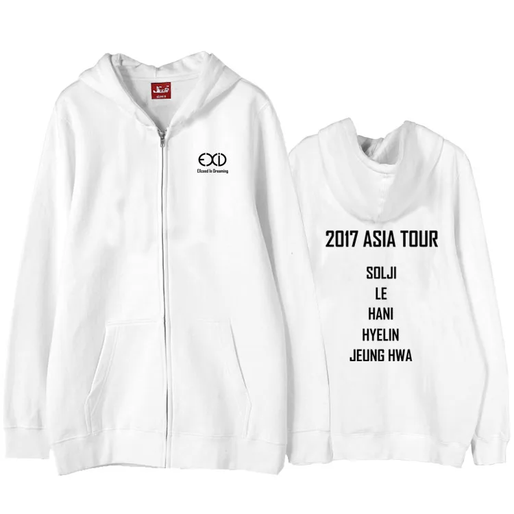 Kpop exid 2017 aisa tour concert same all member name printing zipper hoodie jacket fashion unisex kpop fleece sweatshirt | Женская