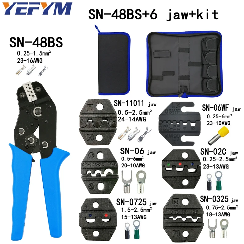 SN-48BS crimping pliers 6 jaws kit for TAB 2.8 4.8 6.3/C3 XH2.54 3.96 2510/tube/non insulation terminals electric clamp tools |