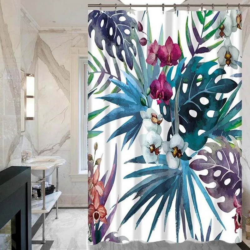 Tropical Plants Green Leaves Creative Digital Printing Curtains Shower Bathroom Products With 12 Hooks Wholesale | Дом и сад
