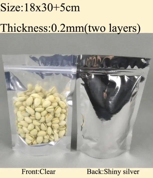 

18x30 + 5 см, алюминиевая фольга серебро/мешочек для хранения ювелирных изделий замок вертикально стоящий пакет мешок фольги 100 шт/партия оптовая продажа Бесплатная доставка