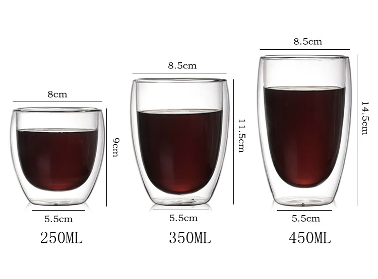 Ecocoffee Новая двухслойная стеклянная кружка 250/350/450 мл прозрачная прочная двухслойная чашка термостойкая конструкция