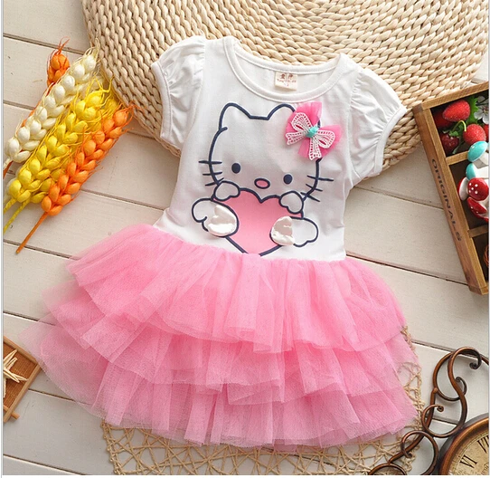 Bibicola/2018 летние для маленьких девочек Hello Kitty платья с бантом кружевное платье