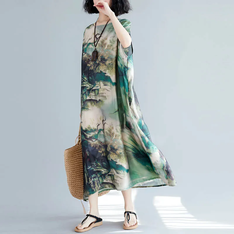 Женское платье-макси из шелка с этническим принтом | Женская одежда