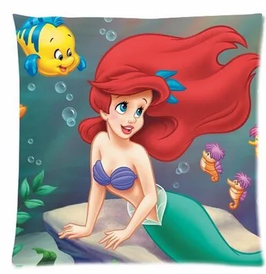 

High Quality Top Sale Cartoon The Little Mermaid Zippered Throw Pillowcase Pillow Sham Two Sides Print Pillow Cover