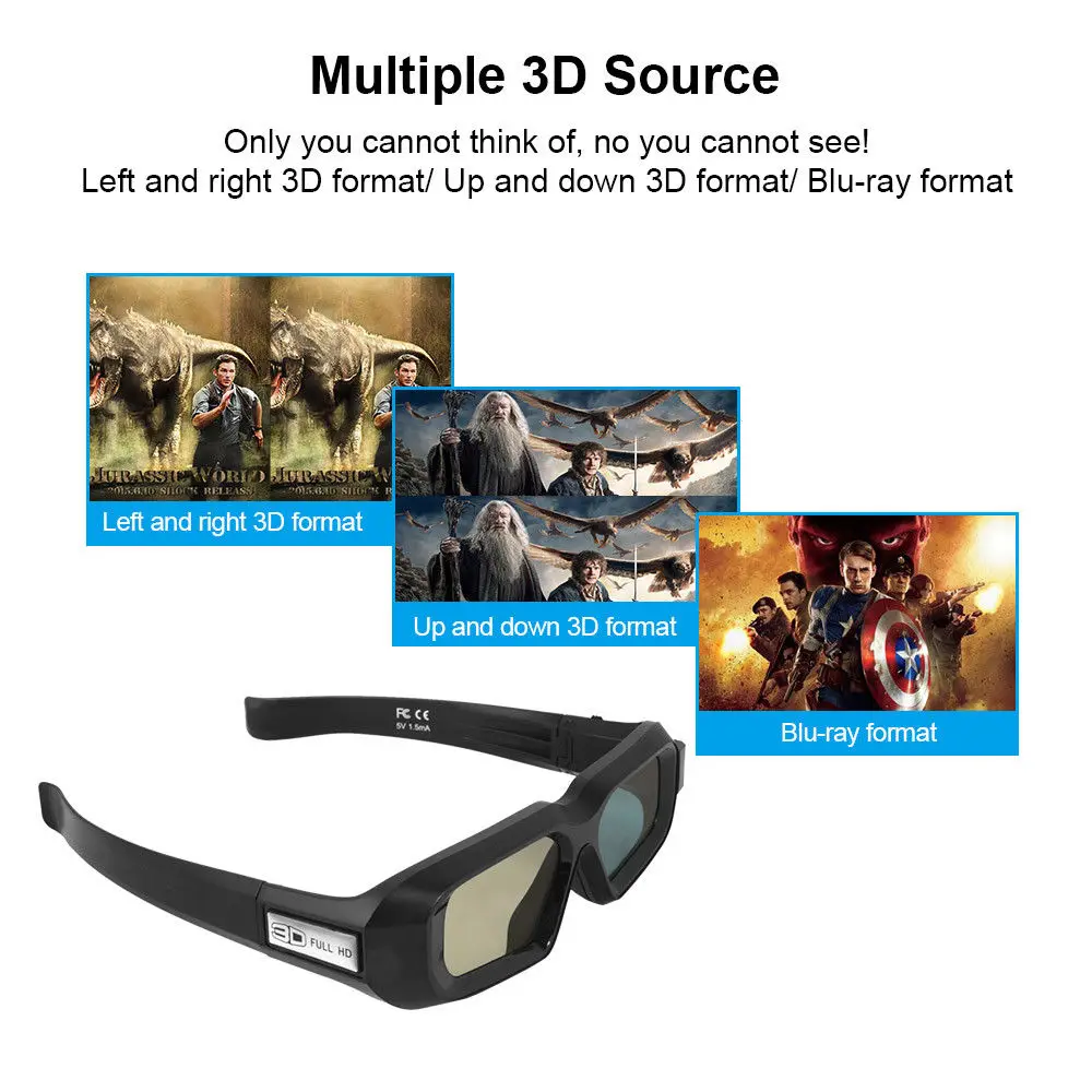 USB Rechargeable Portable 3D Glasses Active Shutter Bluetooth Infrared for 3LCD Epson projector Samsung Panasonic Sharp TV | Электроника