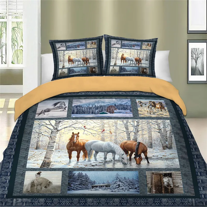 

3D Horse Printed Duvet Cover Set Retro Queen King Bedding Set Twin Full Single Double Bedclothes For Children Kid Boy Adult