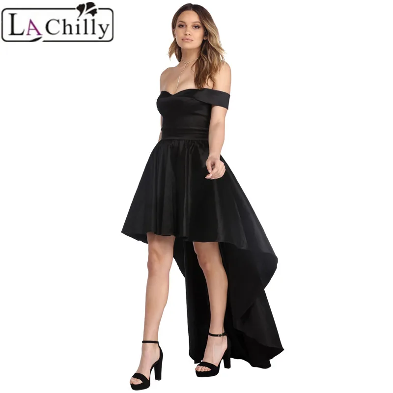 La Chilly Womens Clothing 2018 Asymmetrical Summer Dresses Black Red Off Shoulder Party Taffeta Gown Vestido De Verano LC610350 | Женская