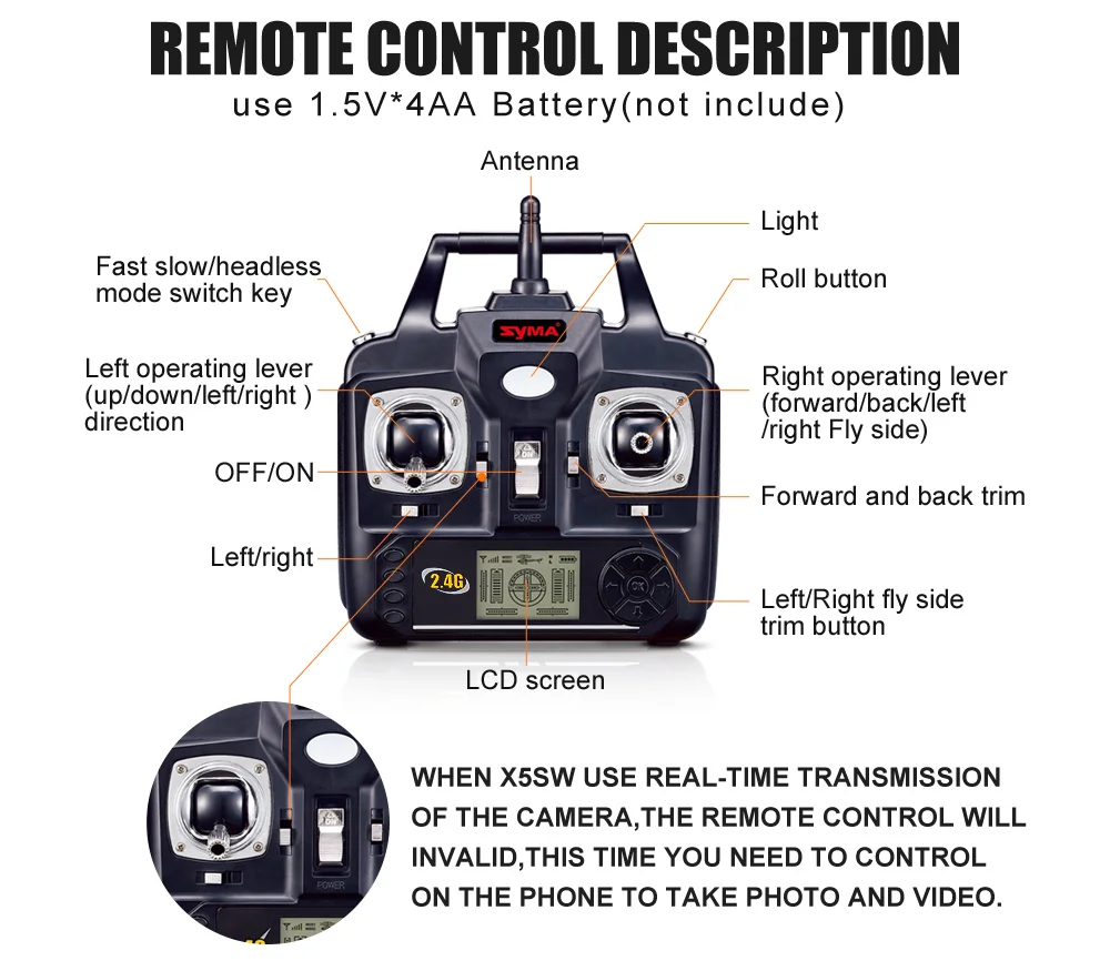 Дрон Syma X5SW с WiFi камерой в реальном времени передача FPV Квадрокоптер (X5C обновление)