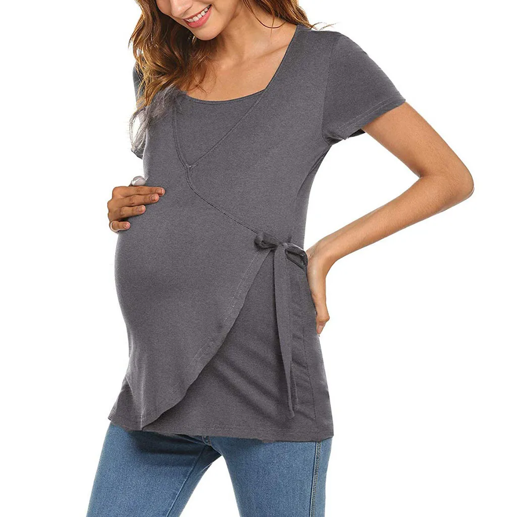 Однотонная многослойная Футболка для беременных с коротким рукавом|Футболки| |