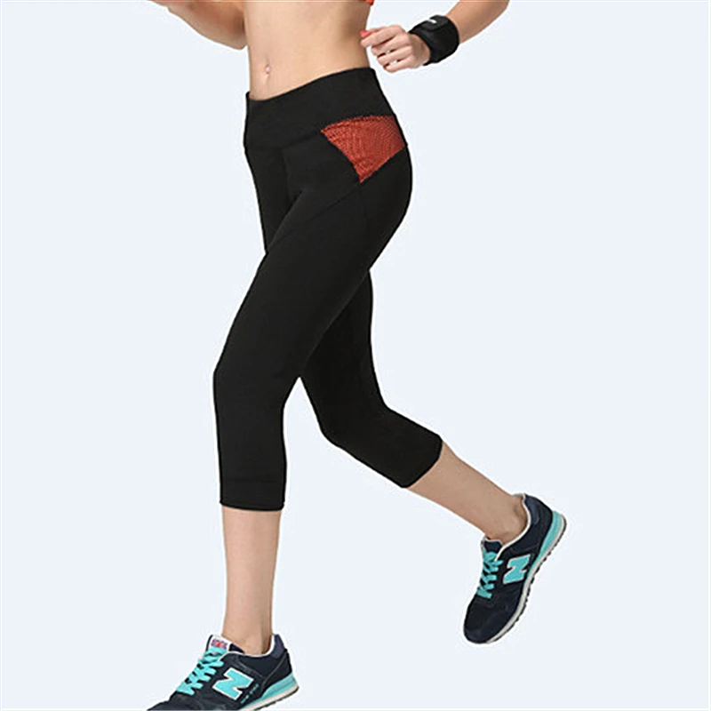 

Women Stitching Color Fitness Quick Drying Exercise Leggings Mid Calf Energy Pants Trousers Ropa Mujer