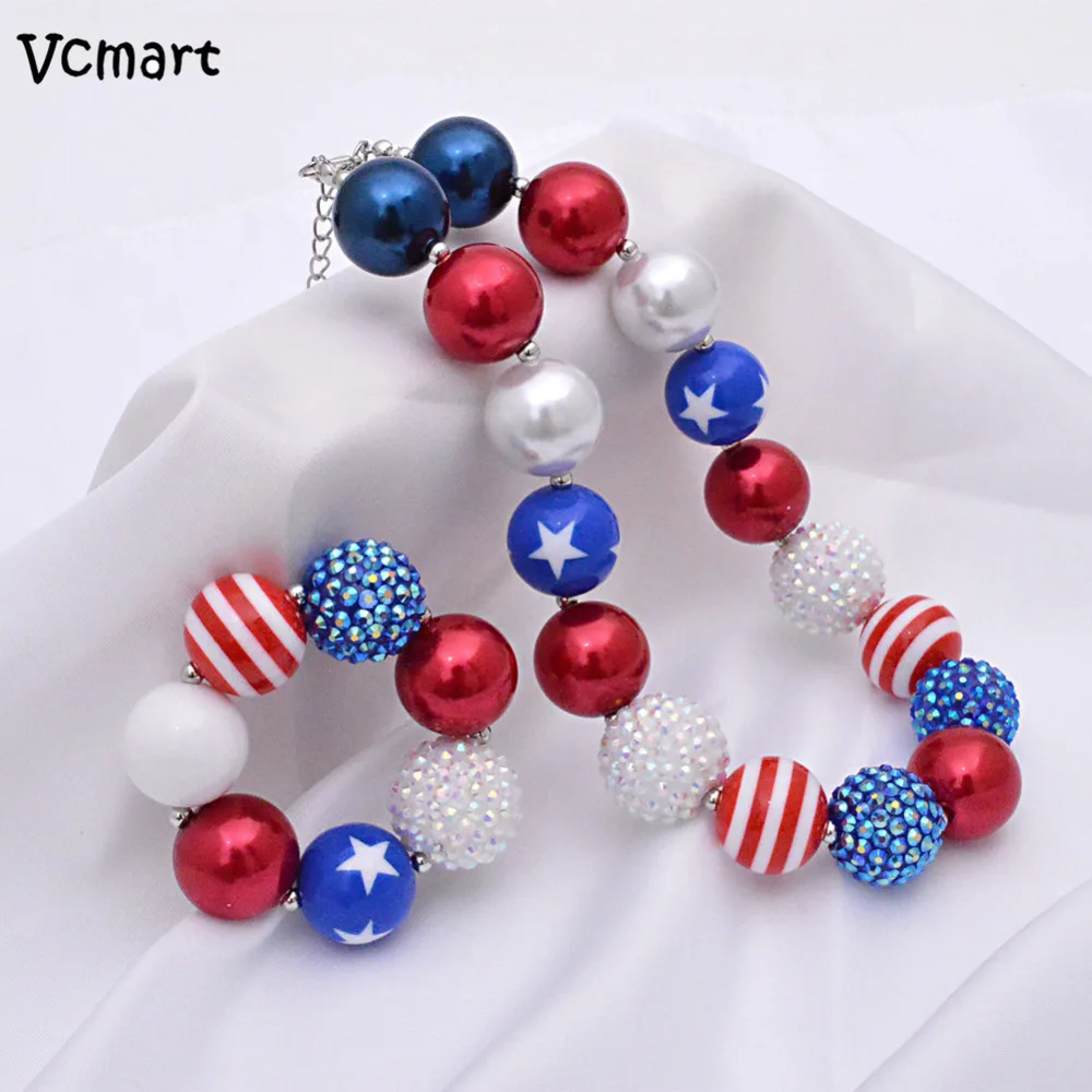 Vcmart July 4th 1 Набор массивное ожерелье красный/синий из бисера жевательной резинки