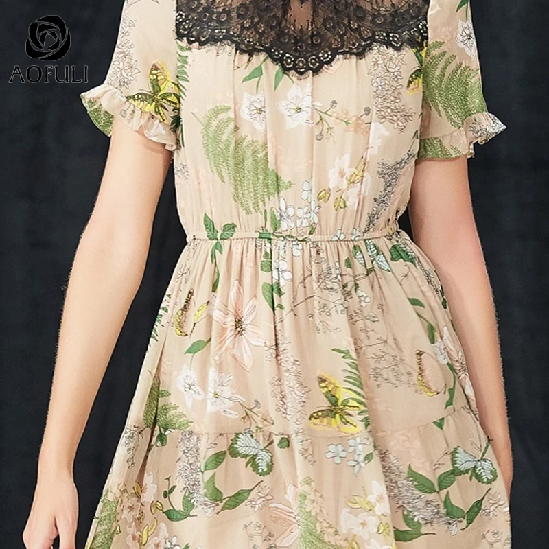 Размер L кружевное летнее платье средней длины с цветочным принтом длинные