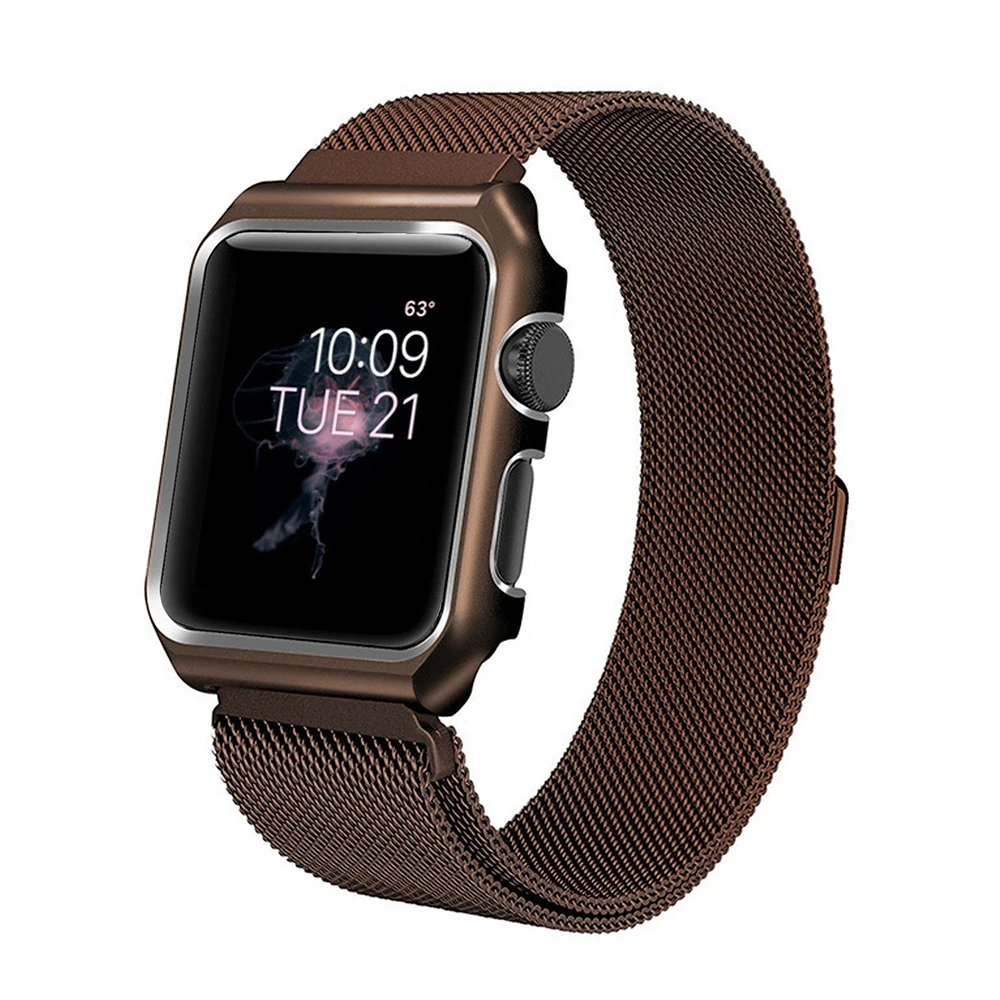 Brown Yolovie Металлическая петля Starp для Apple Watch 5 4 Band 44 мм 40 мм, металлический защитный чехол для iWatch 3 2 1 42 мм 38 мм браслет наручный ремень - Цвет ремешка: Brown
