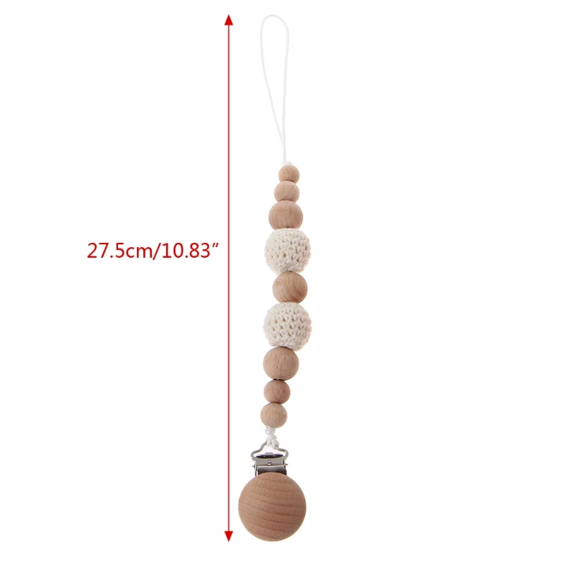

Natural Wood Baby Pacifier Clip With Beech Pendant Dummy Holder Crochet Beads Newborn Teether Toy Baby Shower Gift