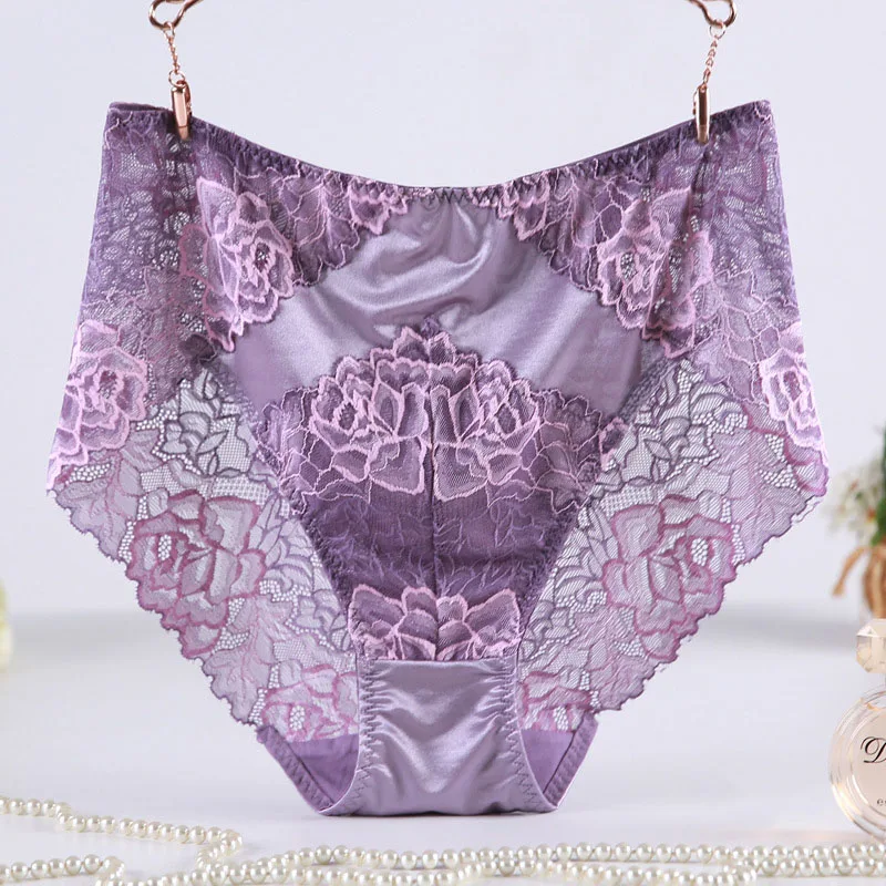 Jerrinut, женские трусы, сексуальное кружевное нижнее белье размера плюс, 3XL, 4XL, 5XL, 6XL, трусы с высокой талией, женское хлопковое нижнее белье, дышащее - Цвет: light purple