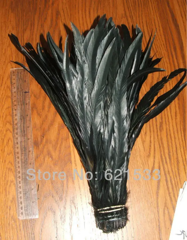 

50Pcs/Lot Black Rooster Tail Coque Feathers 1/4 lb Black Iridescent 14-16" Length,Black Feathers,plumas