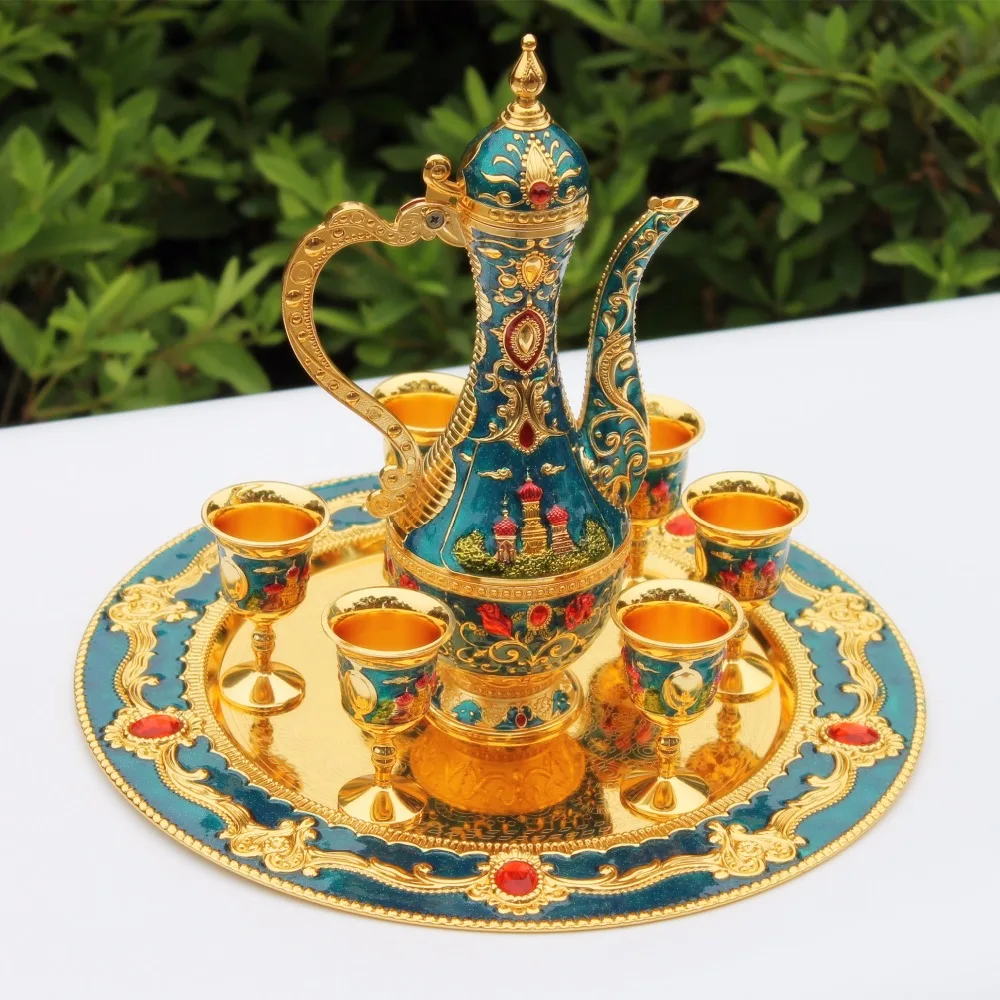 Металлический винный набор IMUWEN золотистого и синего цвета роскошный чайный