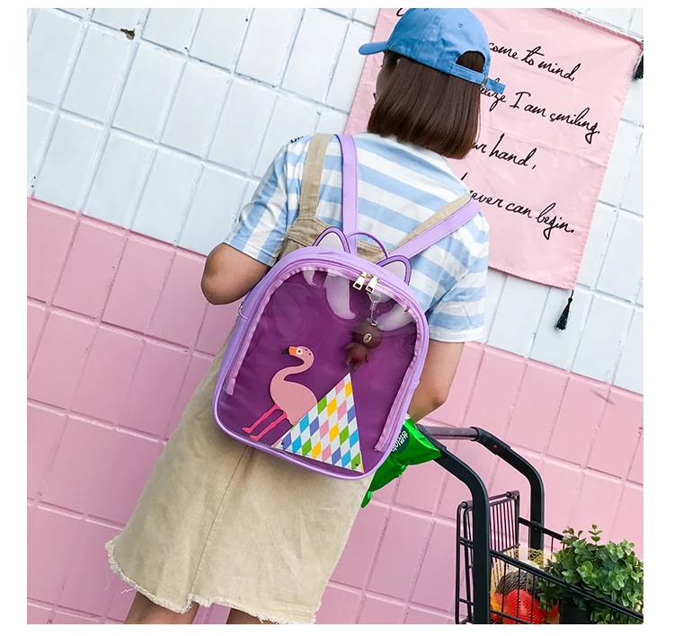 Lovely Cat Ear Leather Backpacks Candy Color Transparent Bag Teenage Girls Travel Bakpack Children Shoulder Bags School Itabag