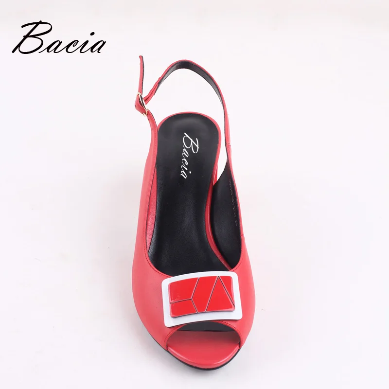 Bacia Sheep Skin Sandals 2017 New Square Pumps Genuine Leather Red Shoes Women Summer Buckle Strap 35-41 Size SA010 | Обувь