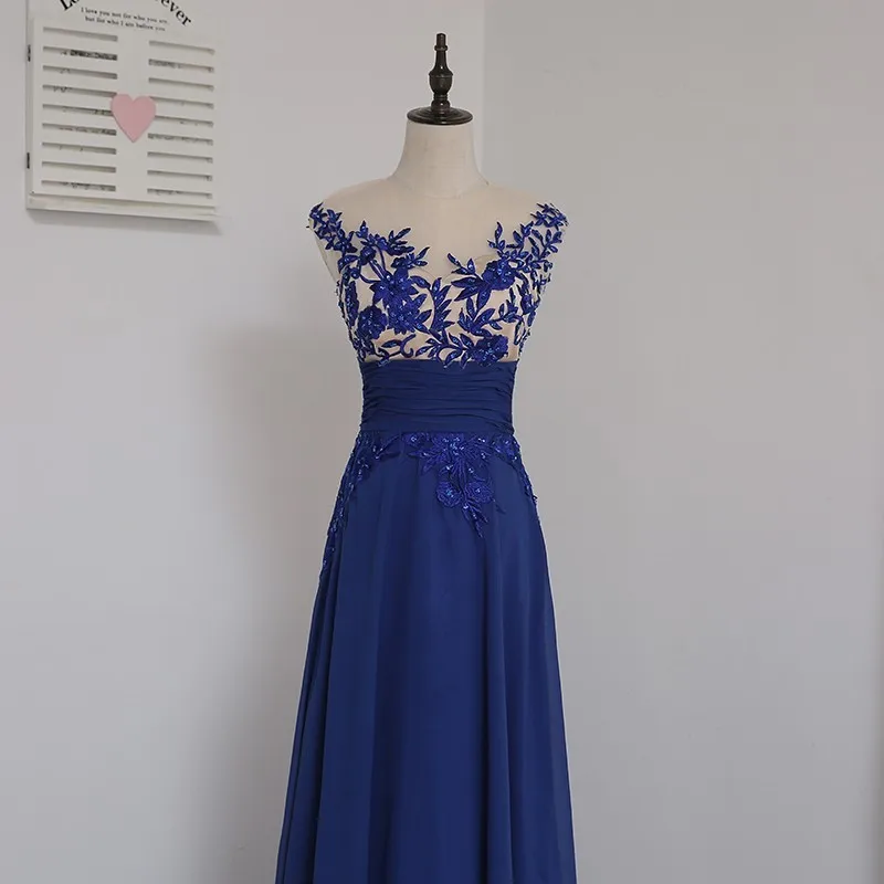 

Vestido De Noite Noche See Through Royal Blue Embroidery Long Prom Dresses Prom Gown Evening Dresses Evening Party Gown